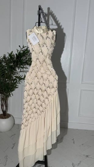 فستان سهره بيج تل مع خرز وجورجيت