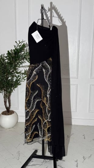 فستان سهره شك اسود فاخر مع جورجيت اسود