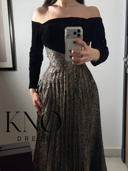 فستان شتوي جاكار فخم بتصميم أنيق ولمسة دافئة