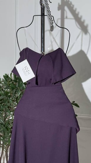 فستان سهره ليلكي اوف شوردر مع حزام رقبه