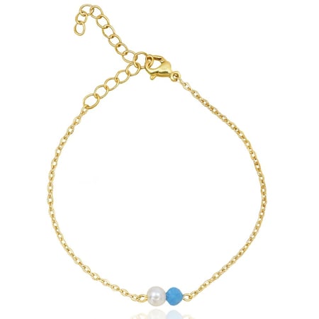 اسوارة ذهبيه مع لولو وكرستال  | Pearl and blue crystal bracelet