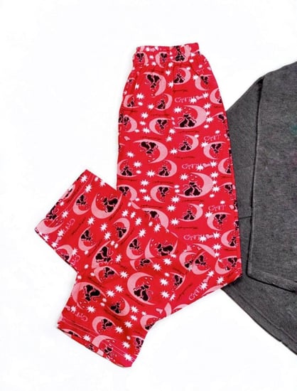 بيجامة نسائية قطن ، 3 قطع ، اللون الرمادي غامق