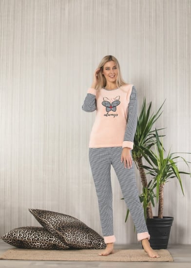 بيجامة نسائية جودة عالية ، مقاس كبير ، قطعتين ، اللون الخربزي