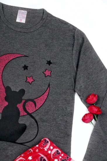 بيجامة نسائية قطن ، 3 قطع ، اللون الرمادي غامق