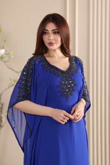 جلابية شيفون فراشة بتطريز شك يدوي فاخر