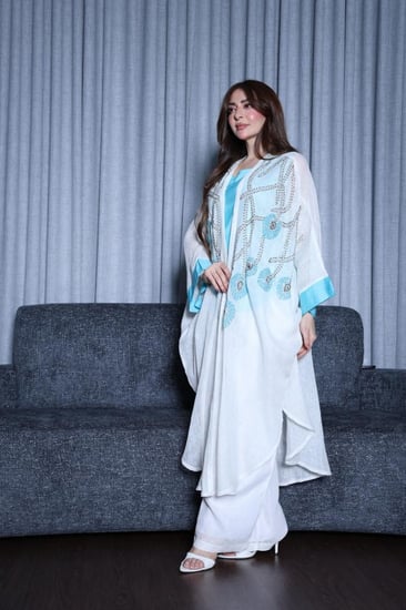 طقم لينن خيش من 3 قطع وتطريز شك في الصدر