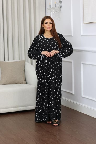 جلابية روز قطن خفيف صيفية طويلة ( رقبة دائرية بجيوب )