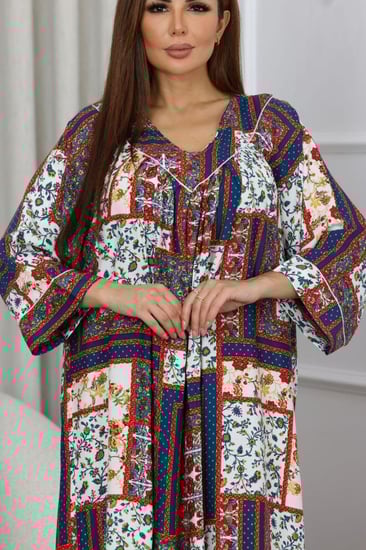 جلابية روز قطن خفيف صيفية طويلة ( رقبة سبعة )