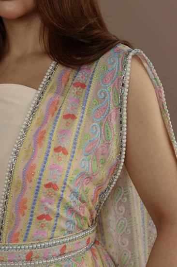 جلابية شيفون منقوش قطعتين وكلفة من اللول