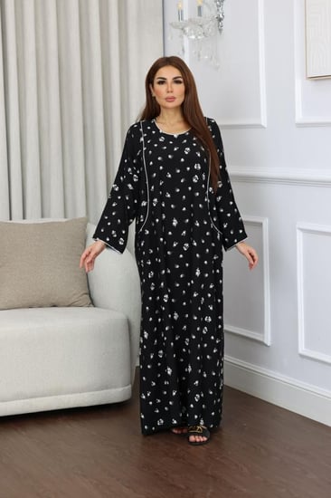 جلابية روز قطن خفيف صيفية طويلة ( رقبة دائرية بجيوب )