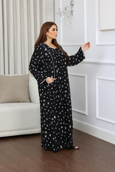 جلابية روز قطن خفيف صيفية طويلة ( رقبة دائرية بجيوب )