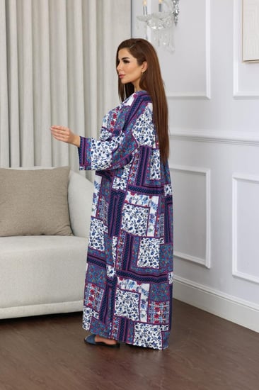 جلابية روز قطن خفيف صيفية طويلة ( رقبة سبعة )