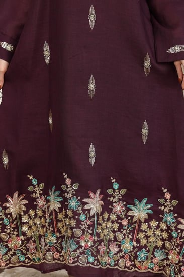 جلابية كويتية لينن بتطريز شك يدوي في الاسفل