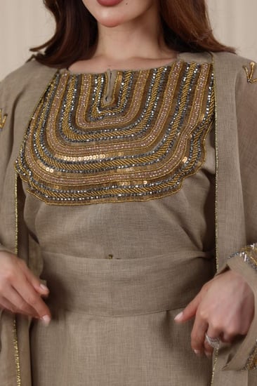 جلابية لينن قطعتين بتطريز شك أنيق