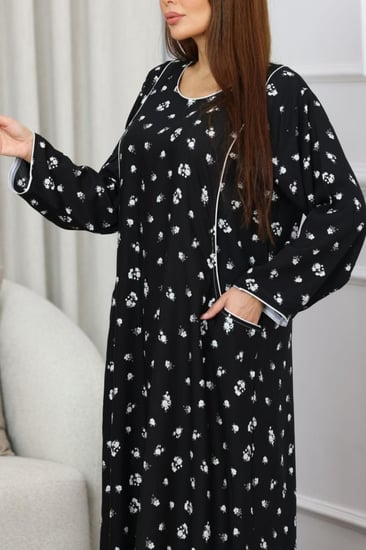 جلابية روز قطن خفيف صيفية طويلة ( رقبة دائرية بجيوب )