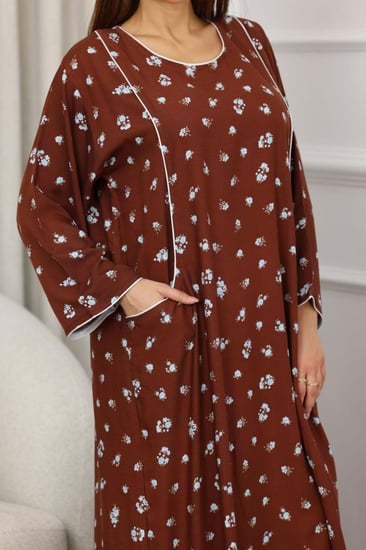 جلابية روز قطن خفيف صيفية طويلة ( رقبة دائرية بجيوب )