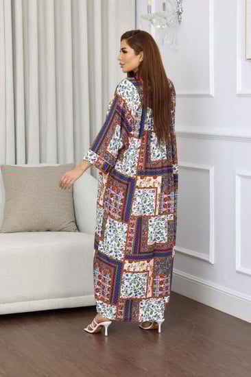 جلابية روز قطن خفيف صيفية طويلة ( رقبة سبعة )