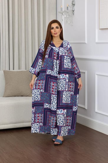 جلابية روز قطن خفيف صيفية طويلة ( رقبة سبعة )