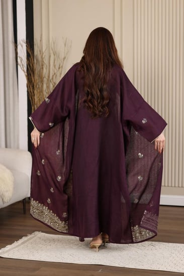 جلابية كويتية لينن قطعتين بتطريز شك يدوي