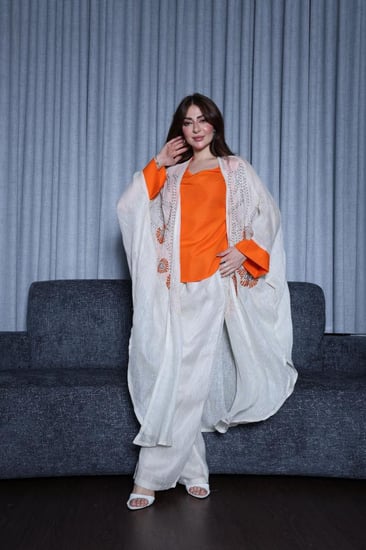 طقم لينن خيش من 3 قطع وتطريز شك في الصدر