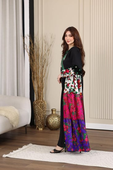 جلابية ;كريب بتطريز عسيري وتداخل الكلفة الجنوبية التراثية وخام الشالكي الجميل