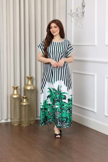 جلابية مقلمة بمطبوعات التراث السعودي ( النخل )