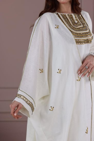 جلابية لينن قطعتين بتطريز شك أنيق