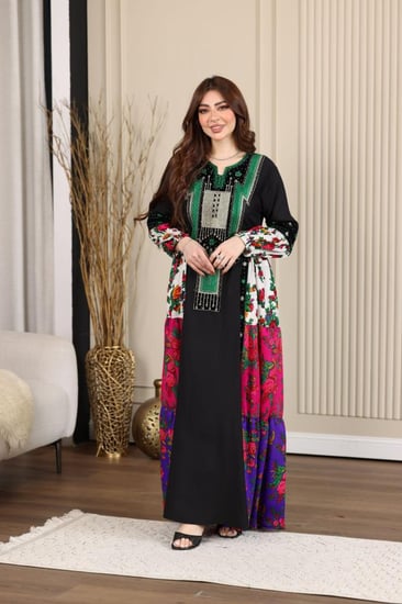 جلابية ;كريب بتطريز عسيري وتداخل الكلفة الجنوبية التراثية وخام الشالكي الجميل