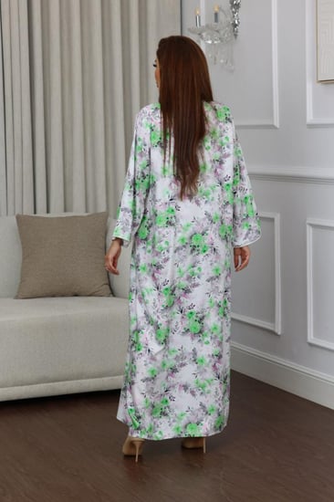 جلابية روز قطن خفيف صيفية طويلة ( رقبة دائرية و جيوب  )