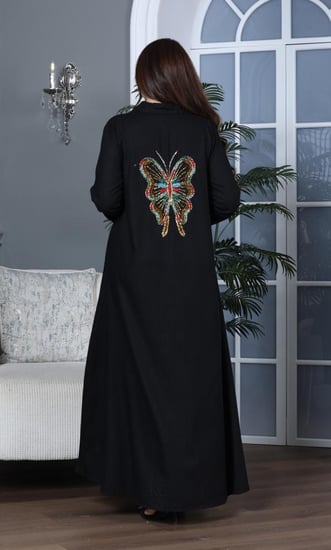 جلابية لينن بتطريز فراشة