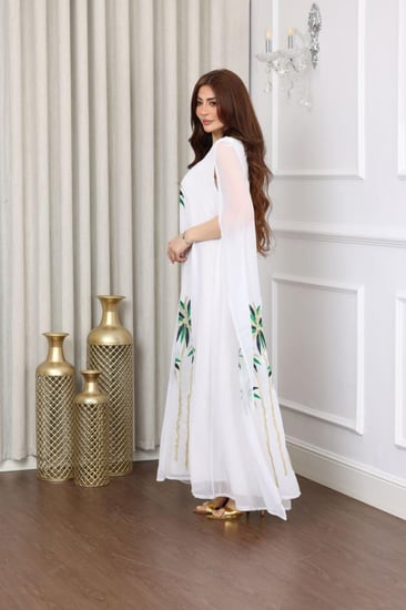 جلابية شيفون قطعتين متصلة بتطريز النخل