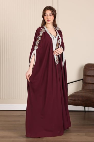 قفطان مغربي قطعتين شيفون مطرزة