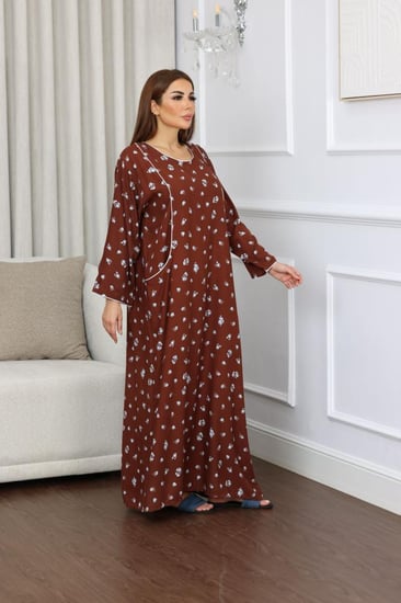 جلابية روز قطن خفيف صيفية طويلة ( رقبة دائرية بجيوب )