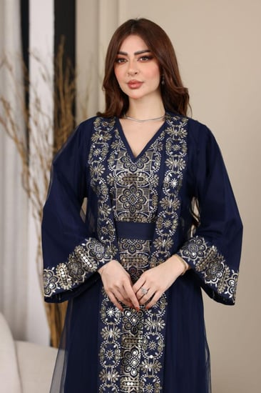 جلابية كويتية لينن قطعتين وبشت من التل المطرز