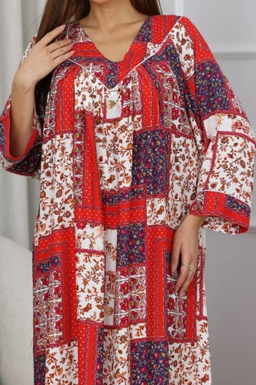 جلابية روز قطن خفيف صيفية طويلة ( رقبة سبعة )