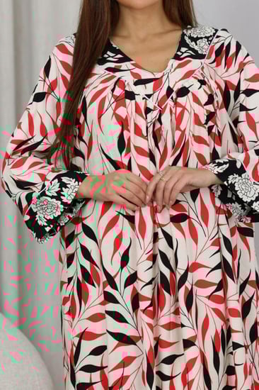 جلابية روز قطن خفيف صيفية طويلة ( رقبة سبعة )