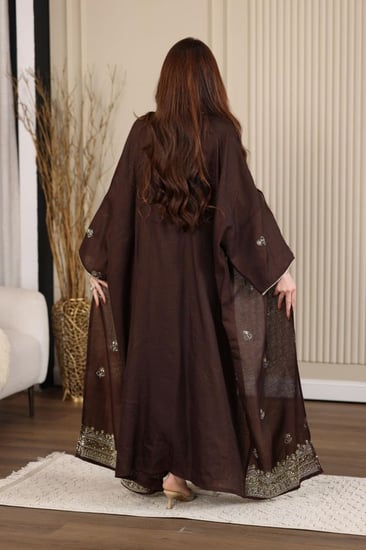 جلابية كويتية لينن قطعتين بتطريز شك يدوي