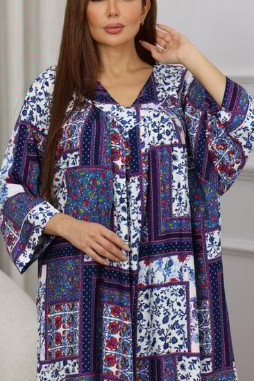 جلابية روز قطن خفيف صيفية طويلة ( رقبة سبعة )