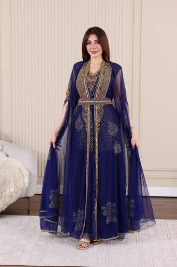 جلابية قفطان قطعتين فراشة بتطريز فخم و بطانة دانتيل وتل ( مشجرة )