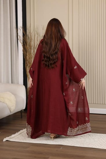 جلابية كويتية لينن قطعتين بتطريز شك يدوي