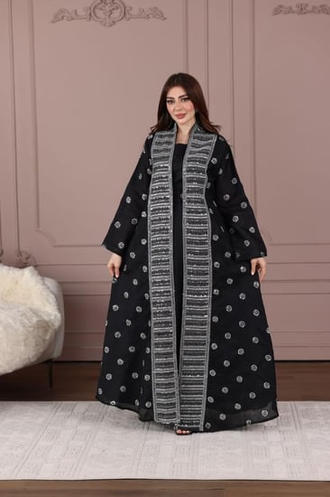 جلابية لينن قطعتين بتطريز كمبيوتر