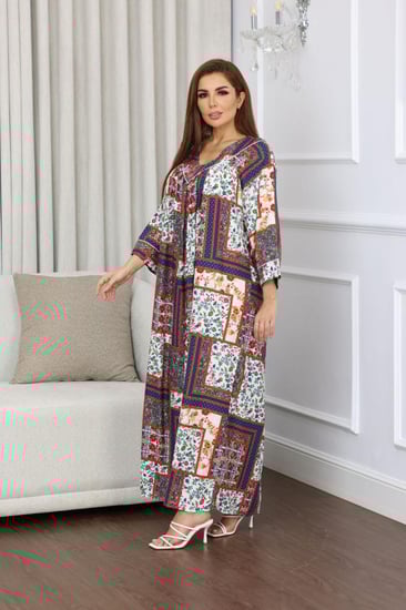 جلابية روز قطن خفيف صيفية طويلة ( رقبة سبعة )