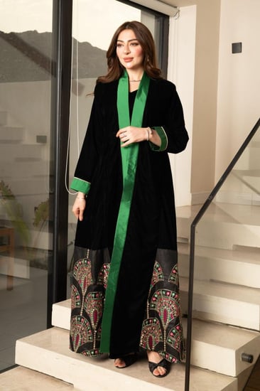 جلابية مخمل قطعتين ممزوجة بخامة لينن