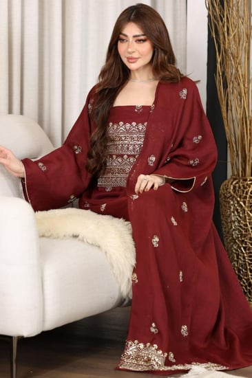 جلابية كويتية لينن قطعتين بتطريز شك يدوي