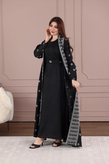 جلابية لينن قطعتين بتطريز كمبيوتر