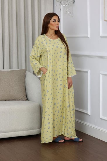 جلابية روز قطن خفيف صيفية طويلة ( رقبة دائرية بجيوب )