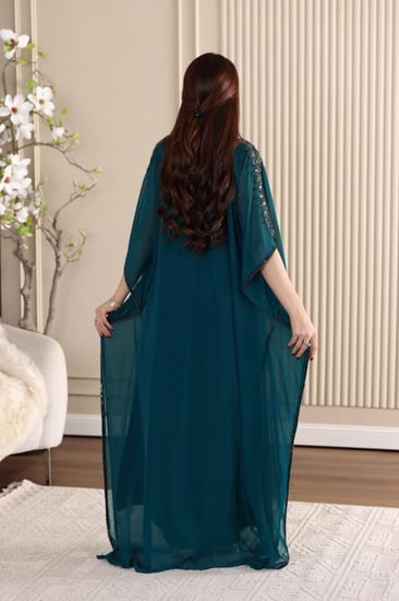 جلابية شيفون فراشة بتطريز شك يدوي فاخر