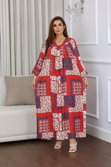 جلابية روز قطن خفيف صيفية طويلة ( رقبة سبعة )