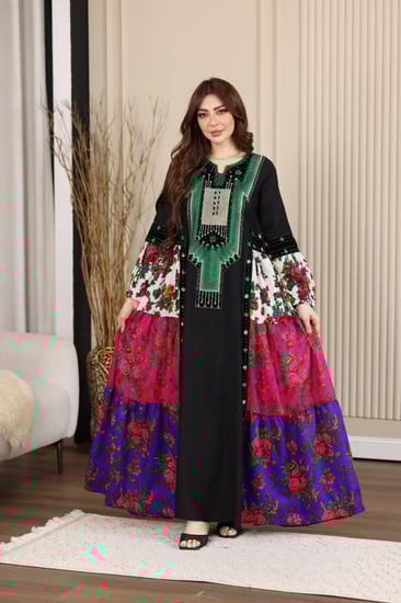 جلابية ;كريب بتطريز عسيري وتداخل الكلفة الجنوبية التراثية وخام الشالكي الجميل