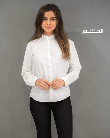 قميص ابيض سادة ياقة صيني